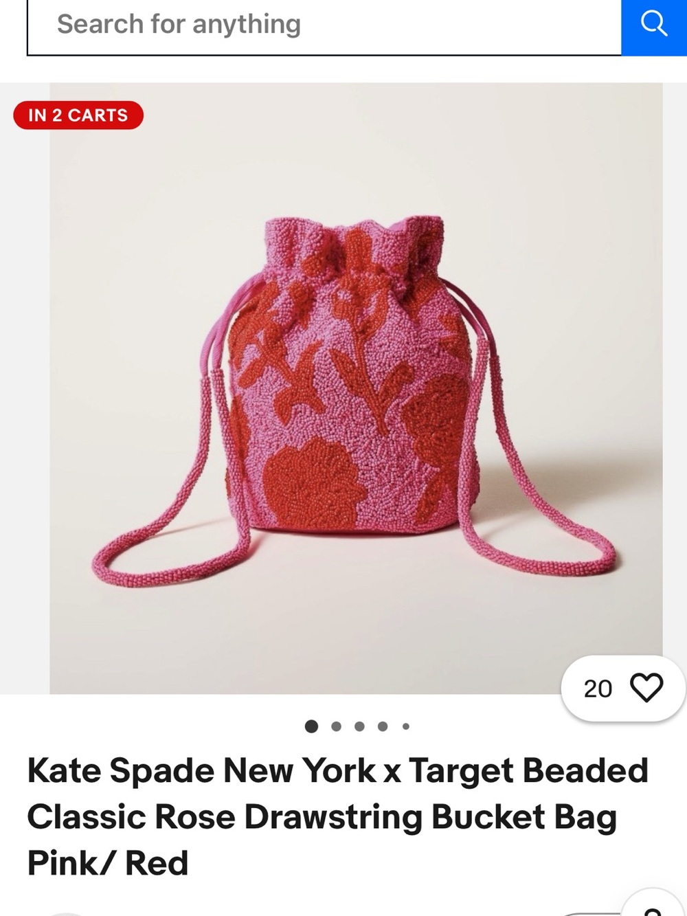 kate spade Pink and Red Beaded Floral Drawstring Bucket Bag